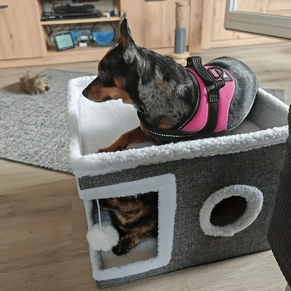 Dual-Level Bamboo Cat Tree Bed with Scratching Post
