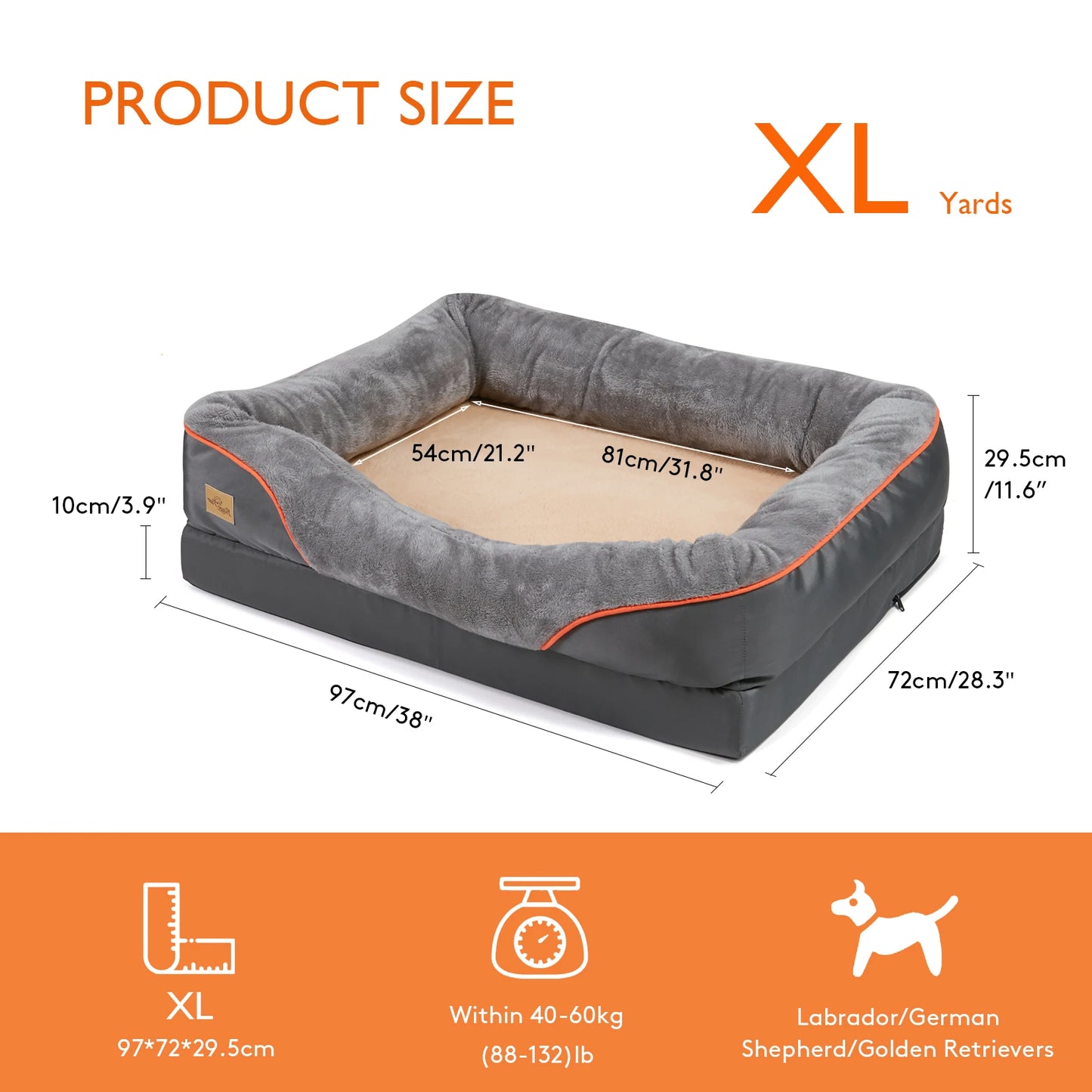 Jumbo Orthopedic Dog Bed – Memory Foam Bolster Sofa