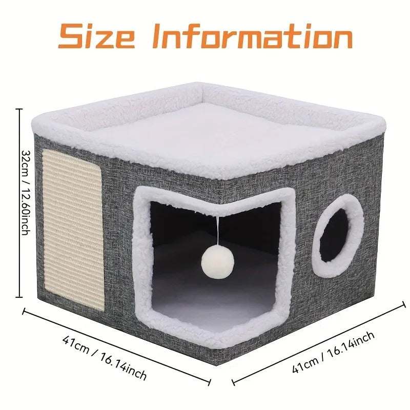 Dual-Level Bamboo Cat Tree Bed with Scratching Post