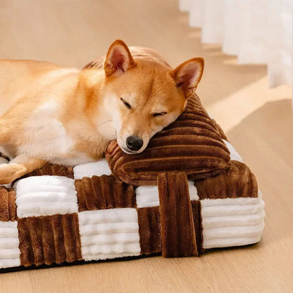 Handmade Plush Dog Bed – Square Orthopedic with Pillow