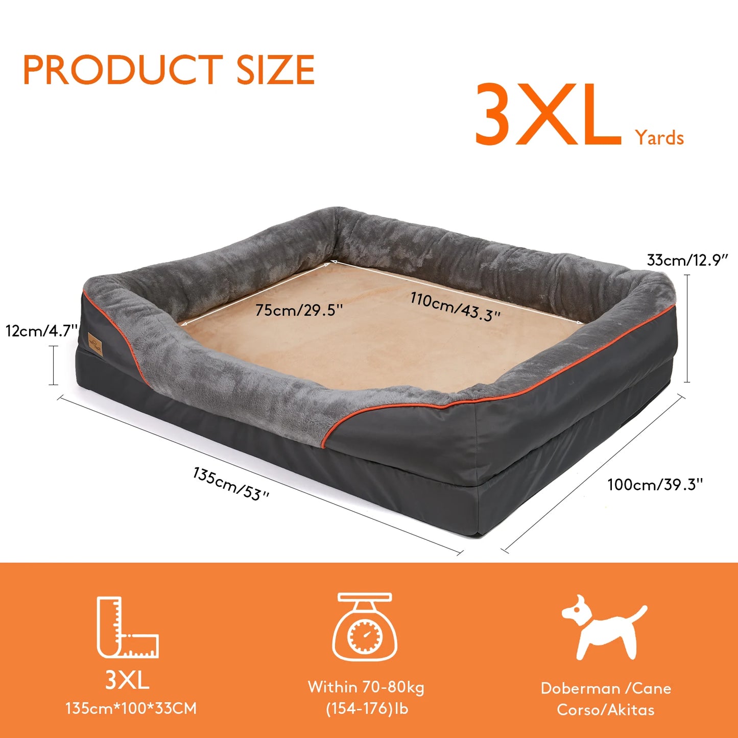 Jumbo Orthopedic Dog Bed – Memory Foam Bolster Sofa