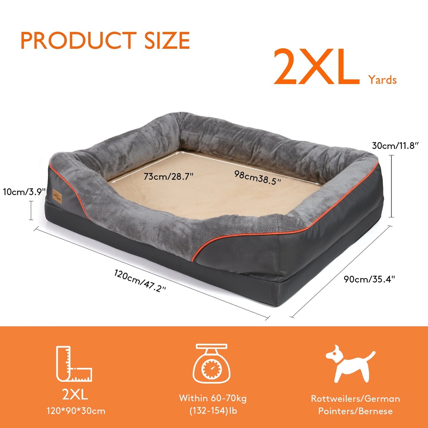 Jumbo Orthopedic Dog Bed – Memory Foam Bolster Sofa
