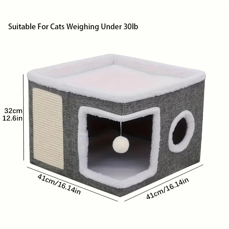 Dual-Level Bamboo Cat Tree Bed with Scratching Post